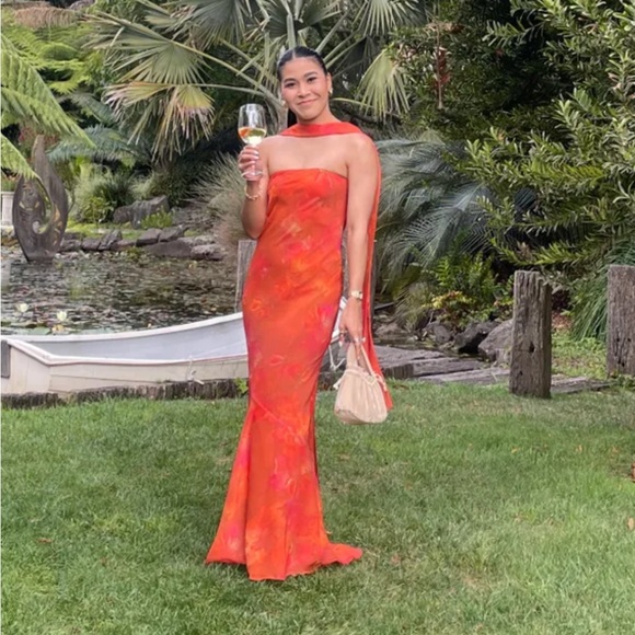 Peppermayo - Under the Pagoda Maxi Dress Amber - Strapless Orange Floral Dress - Picture 6 of 16